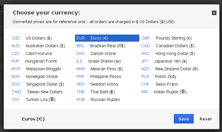 Currency popup